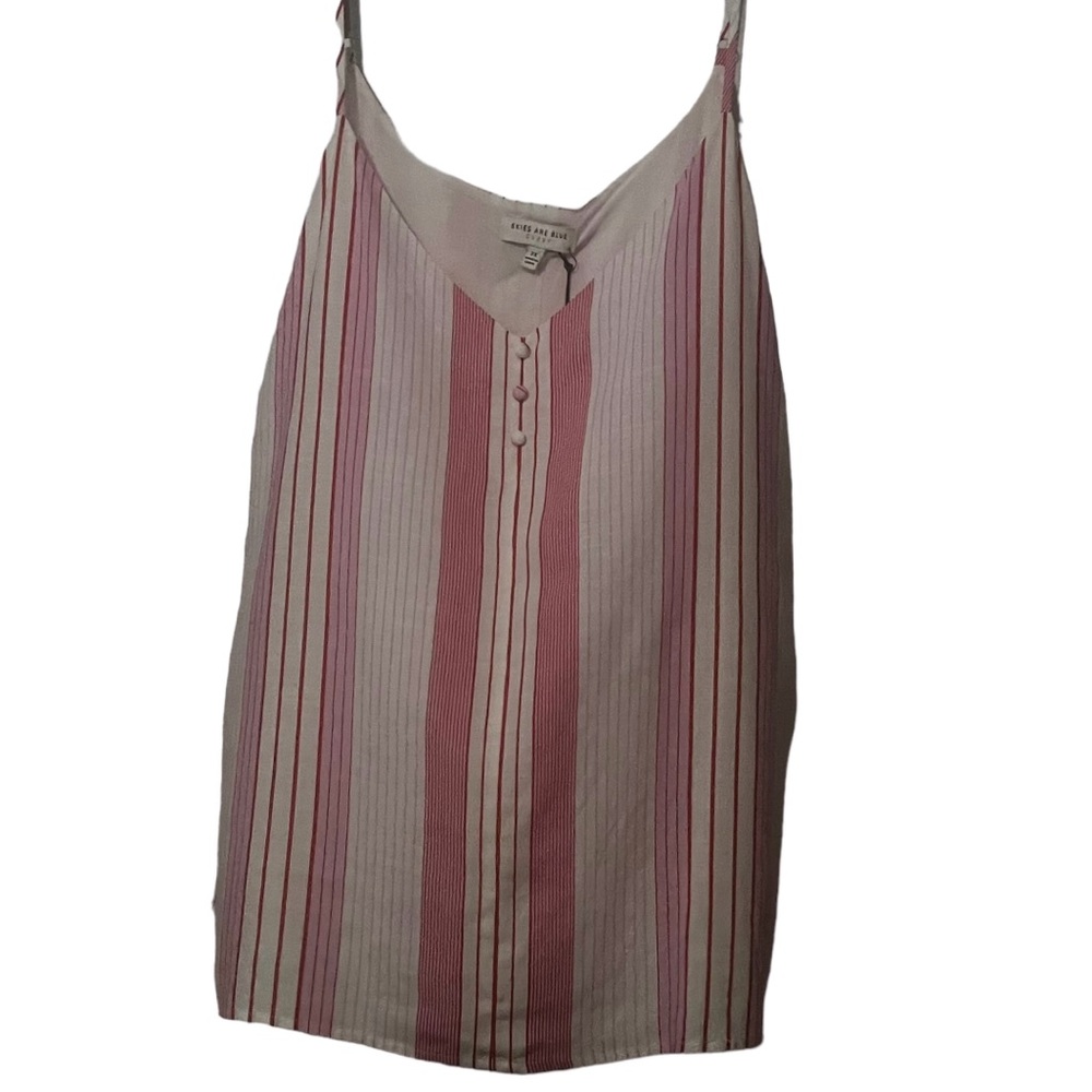 SKIES ARE BLUE Curvy Stich Fix Eviejune Button Detailed Linen Blend Tank Top